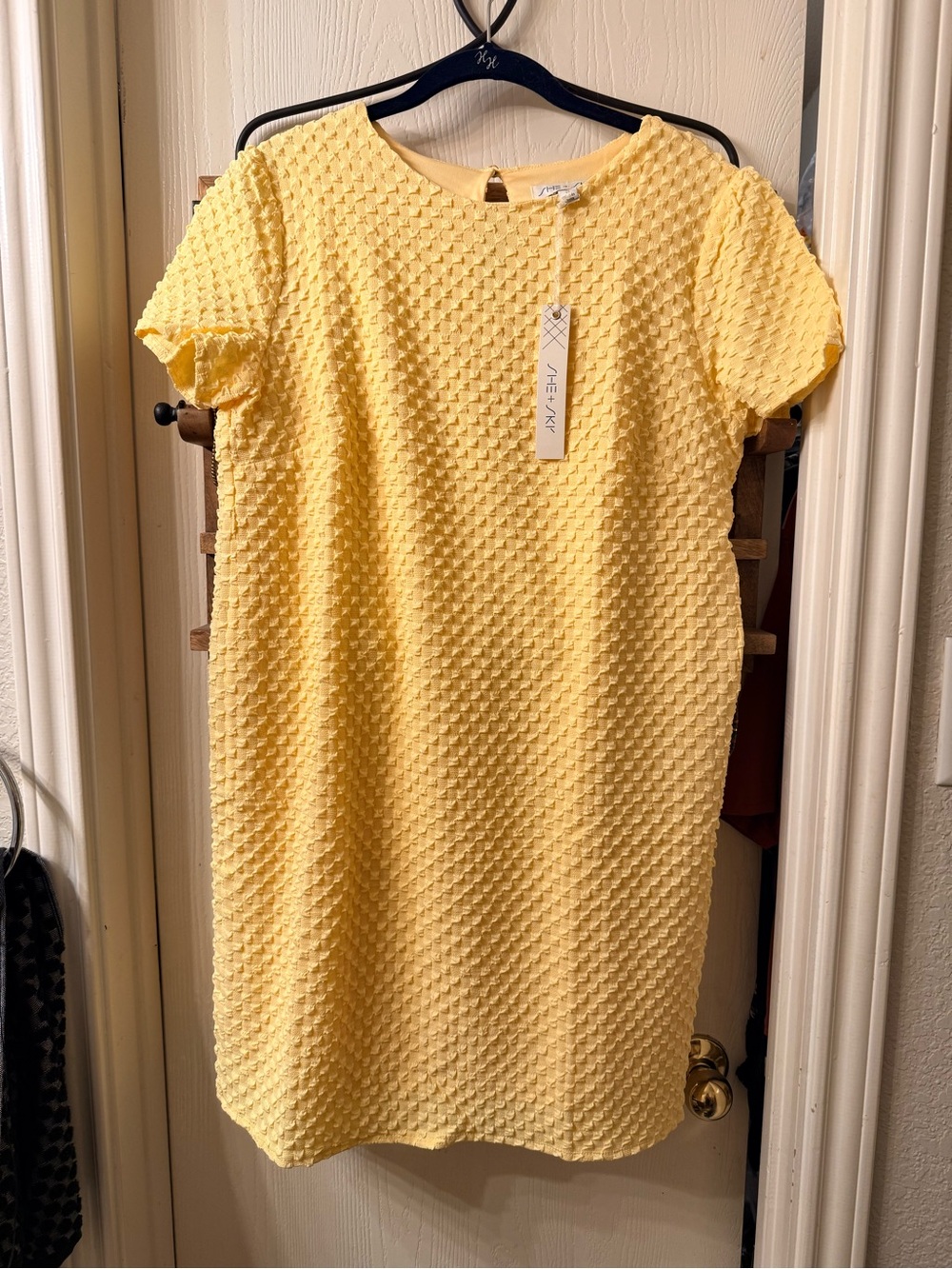 She + Sky Yellow Textured Shift Midi Dress